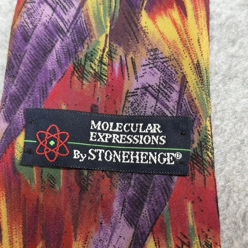 Vintage Molecular Expressions Tie Silk Red Purple Abstract Pattern 56x3.75‎